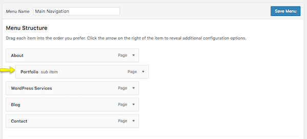 Menus aninhados do WordPress