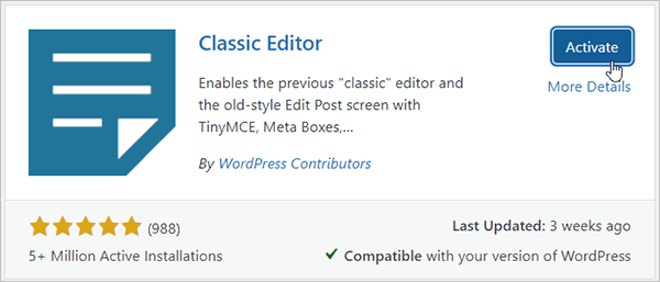 Ative a tela do plug-in.
