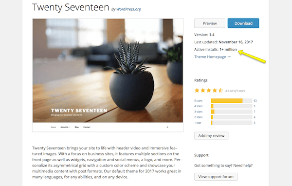 Tema Twenty Seventeen para a página de informações do WordPress.