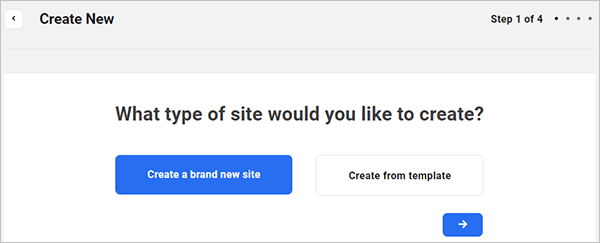 O assistente de criação de site do Hub - selecione o tipo de site a ser criado.