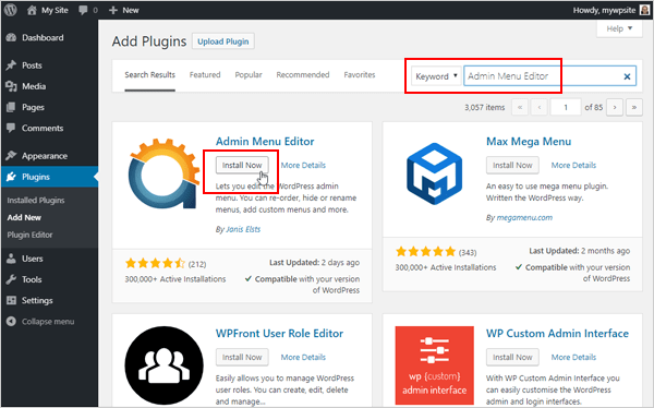 قم بتثبيت وتنشيط المكون الإضافي Admin Menu Editor.