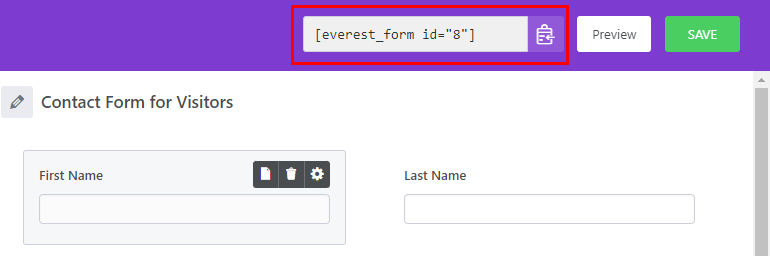 คัดลอกรหัสย่อแบบฟอร์มใน Builder