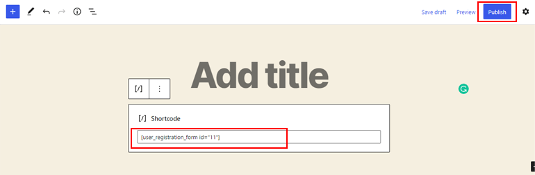 Coller le shortcode et publier