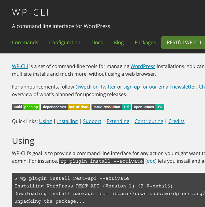 WP-CLI는 최근 WordPress.org 지원을 받았습니다.