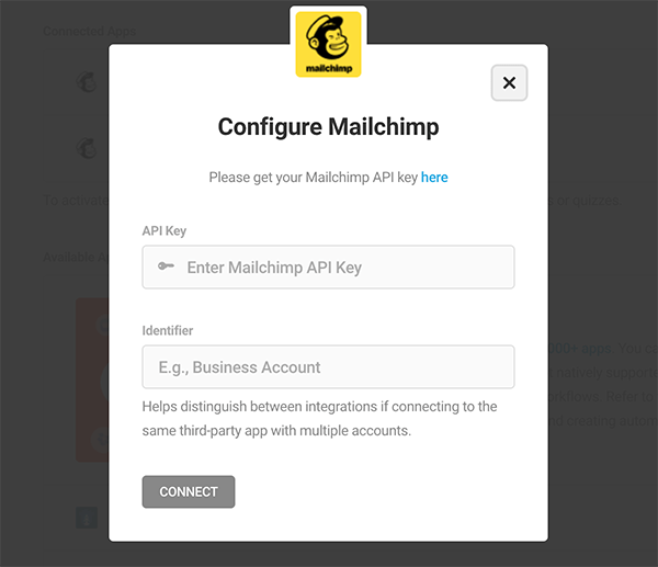 Donde configuras tu cuenta de MailChimp.
