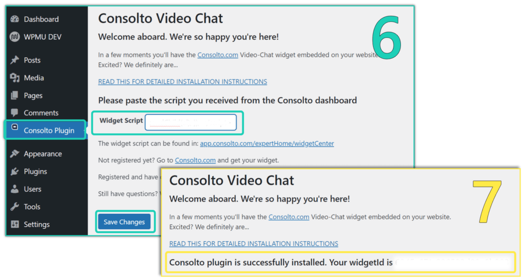 configurarea chat video consolto wordpress
