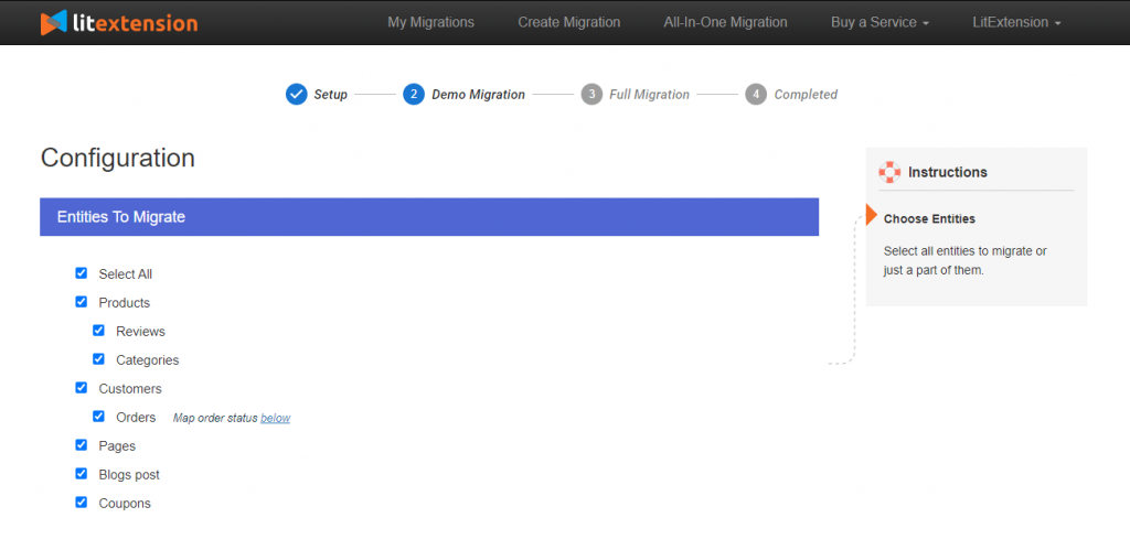Alegeți-Entities Migrare Magento la WooCommerce
