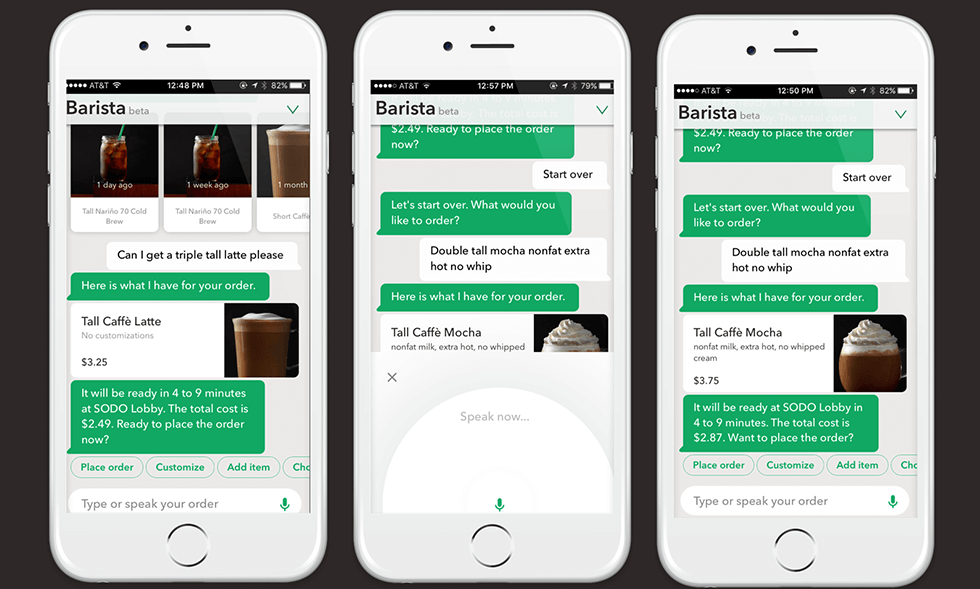 Пример диалоговой коммерции между Starbucks и баристаботом