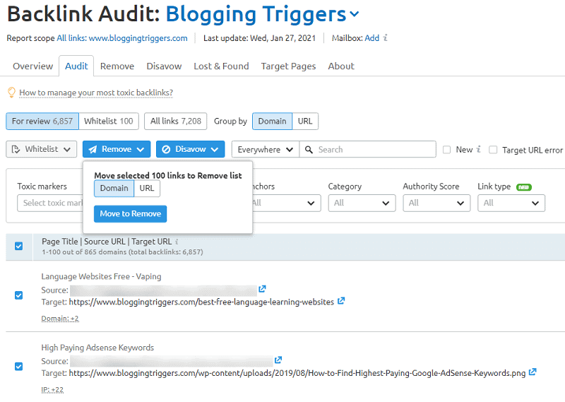 remove bad backlinks semrush