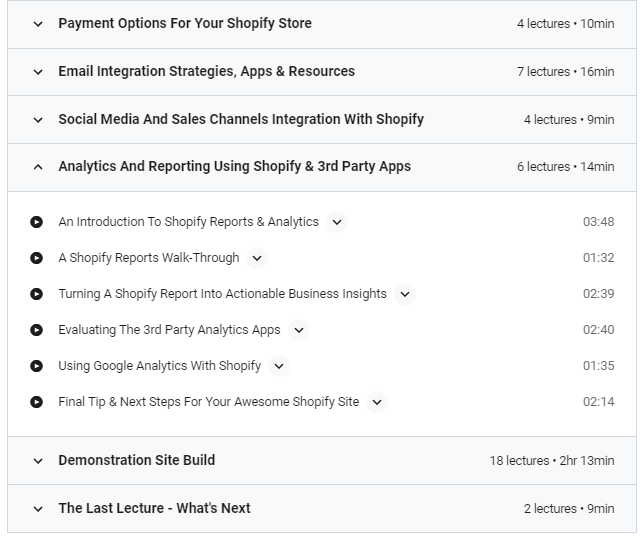 เนื้อหาหลักสูตร Udemy Shopify สำหรับอีคอมเมิร์ซ