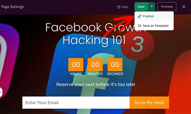 نشر-فيسبوك-إعلانات-الصفحة المقصودة - SeedProd Publish your landing page for facebook ads