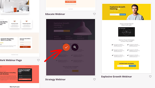 قالب صفحة هبوط إعلانات فيسبوك - SeedProd choose a template for your facebook ads landing page