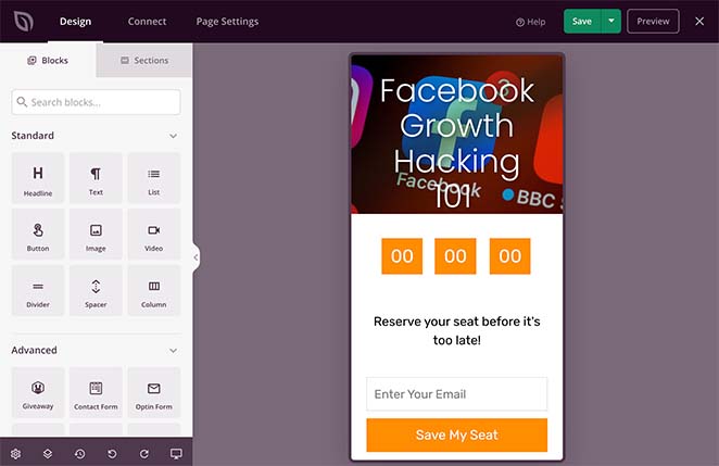 معاينة الصفحة المقصودة الخاصة بك على الهاتف المحمول - SeedProd Preview your landing page for facebooks ads on mobile devices