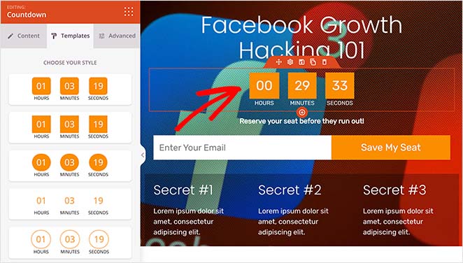 الفيسبوك-الصفحة المقصودة-للعد التنازلي- SeedProd ad a countdown timer to your facebook landing page