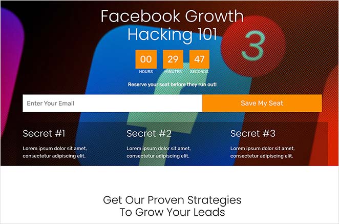 مثال على صفحة هبوط إعلانات فيسبوك - SeedProd Example of how to create a landing page for facebook ads