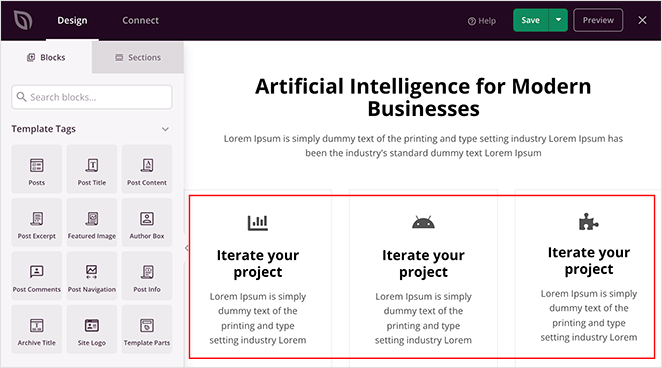 page d'accueil-fonctionnalités-section - SeedProd Add a features section to your homepage