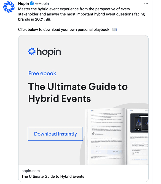 hopin-social-media-lead-magnes - SeedProd landing page link on social media