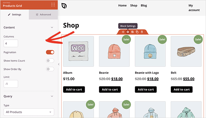 woocommerce-product-grid-seedprod - SeedProd WooCommerce product grid settings