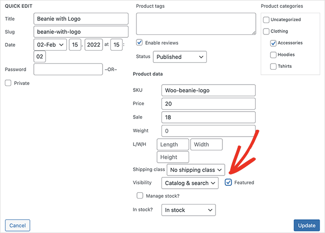 woocommerce-hızlı-düzenleme özellikli-ürünler - SeedProd WooCommerce quick edit featured products