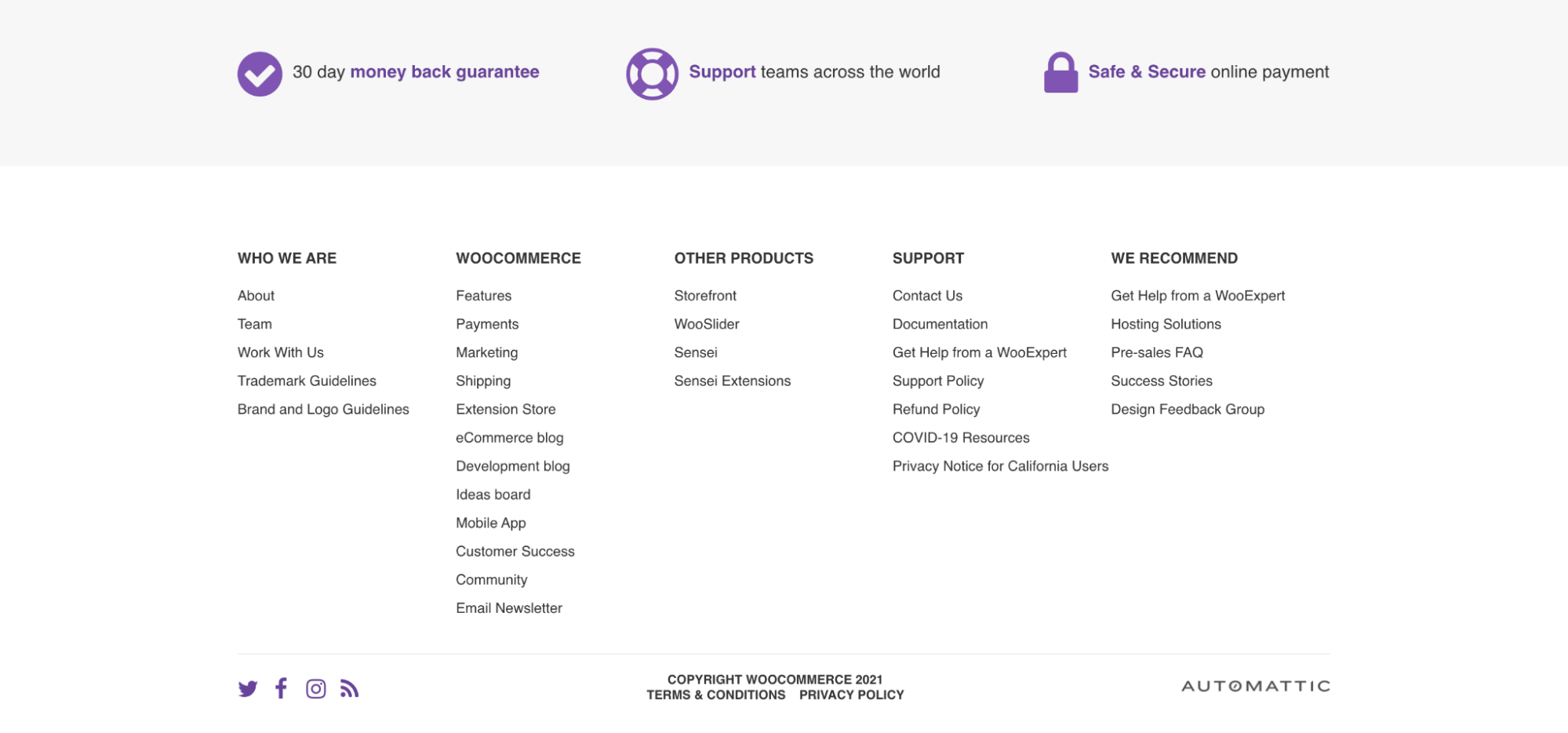 WooCommerce-Fußzeile mit drei übersichtlichen Bereichen