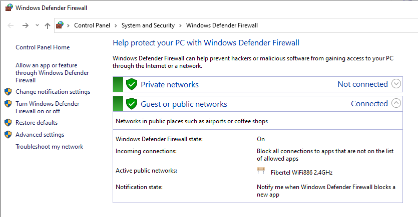 désactiver le pare-feu Windows