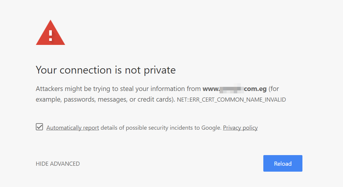 l'erreur "votre connexion n'est pas privée dans Google Chrome"