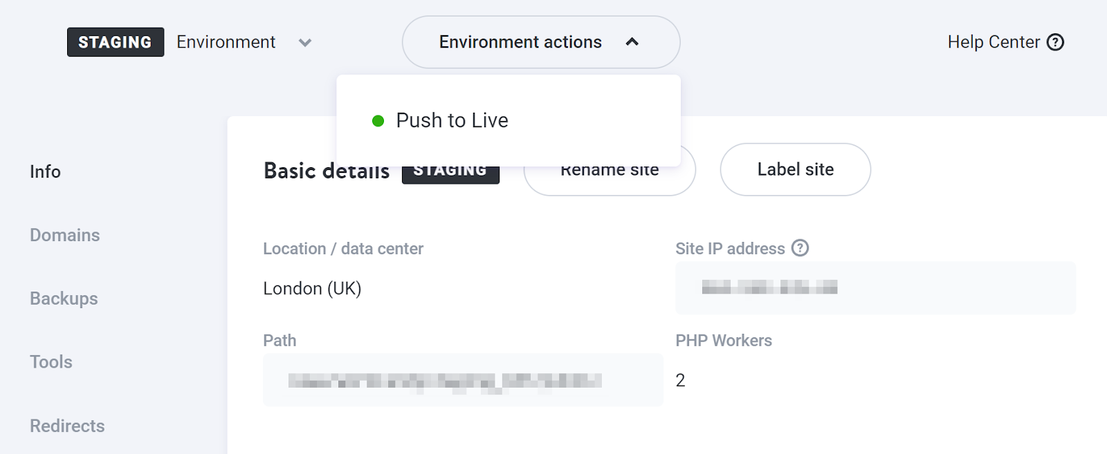 un environnement de staging mis en place pour un site WordPress