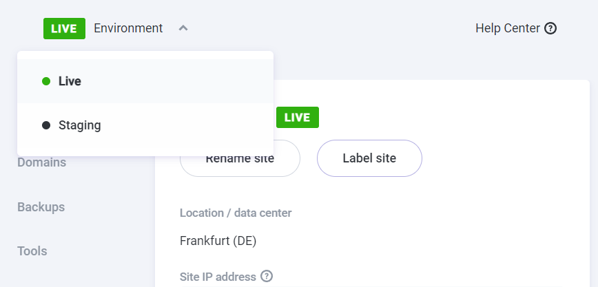 basculer entre les environnements live et staging dans Kinsta