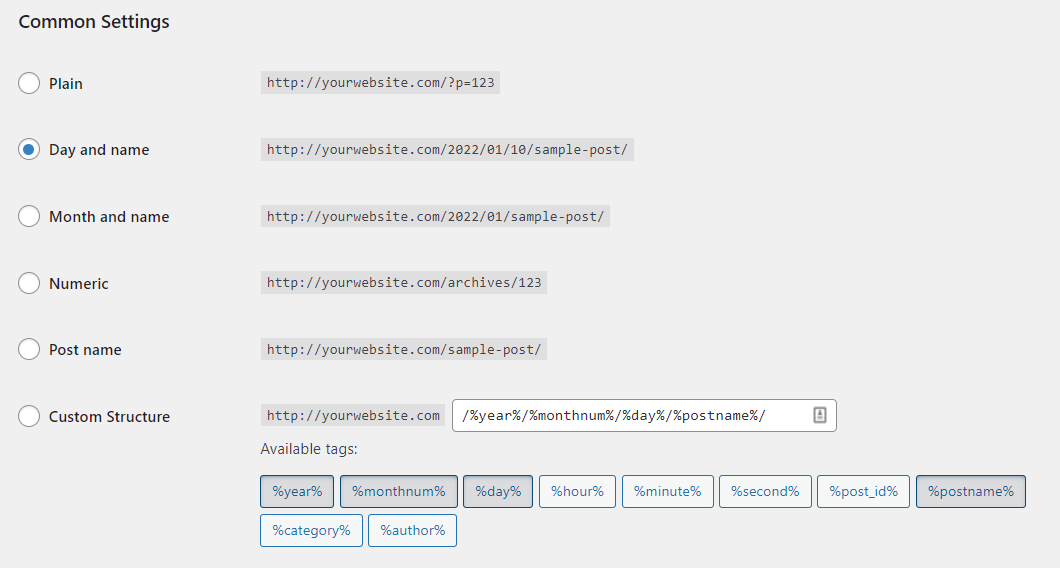 mise à jour des permaliens WordPress