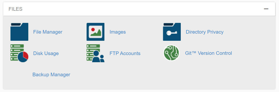 خيارات cpanel ، بما في ذلك مدير الملفات
