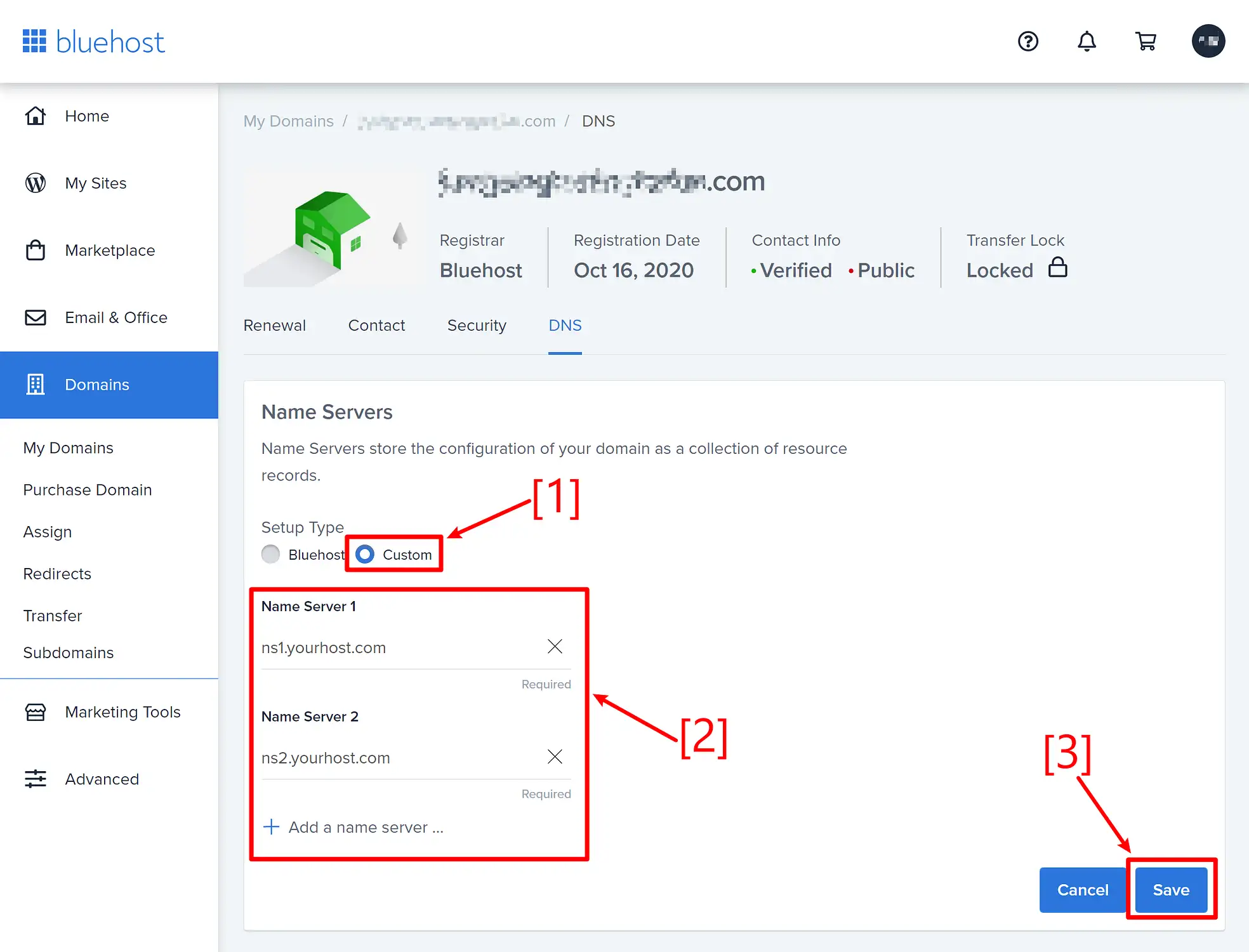 Как изменить сервер имен: Bluehost
