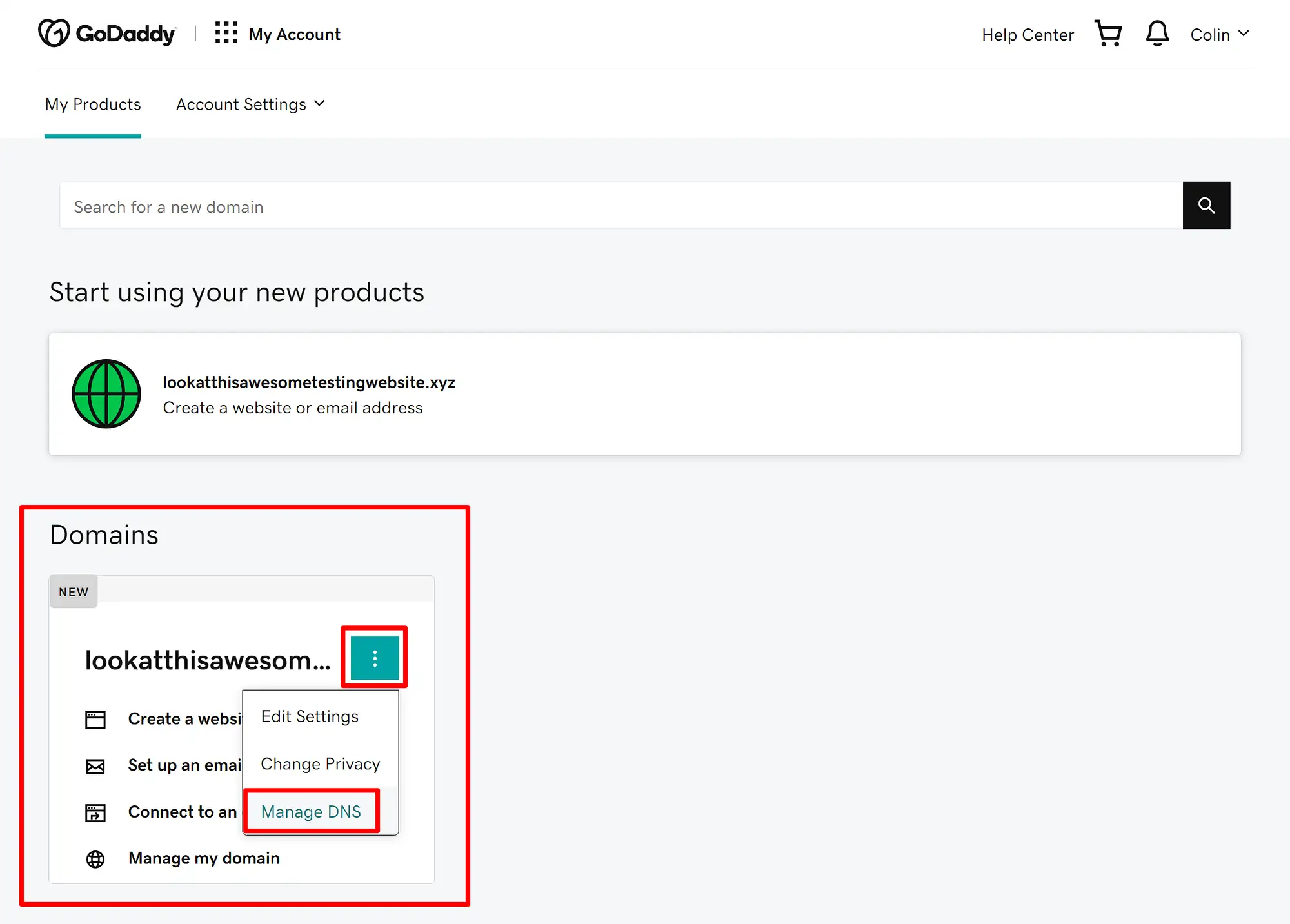 Как открыть настройки DNS в GoDaddy