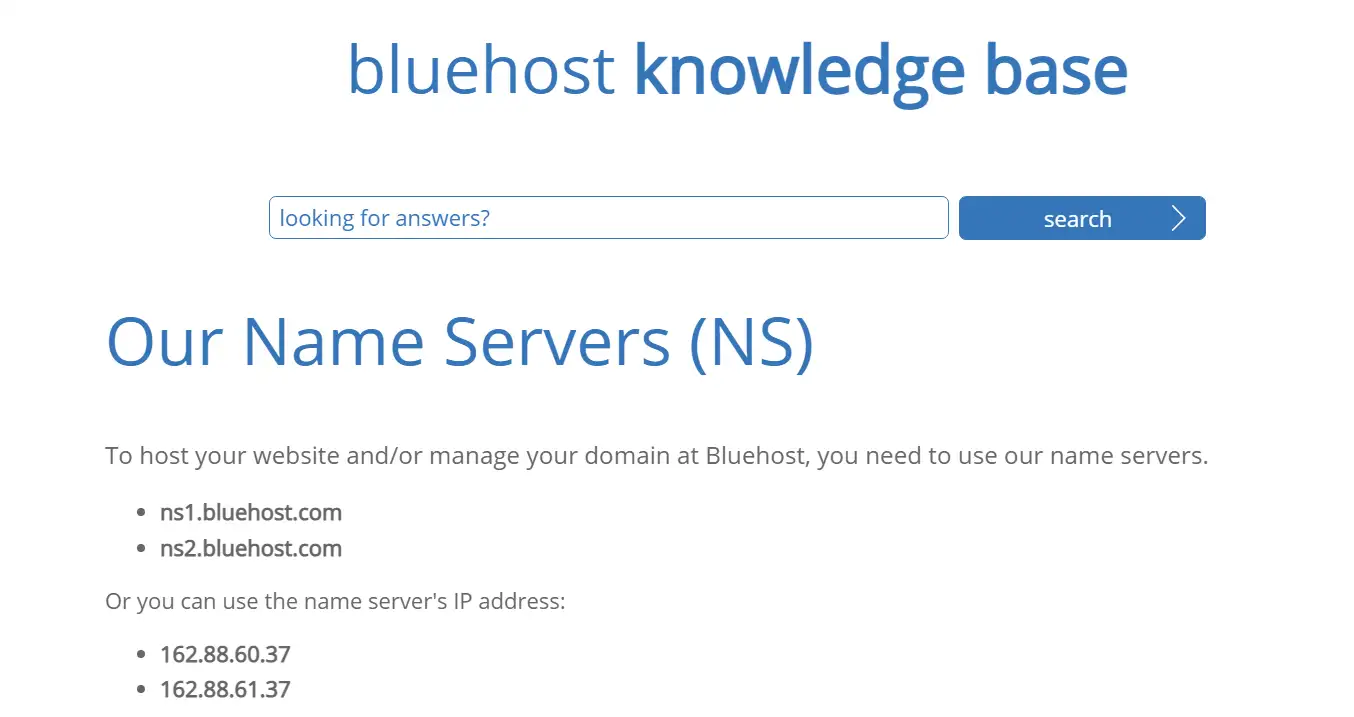 Пример серверов имен на Bluehost