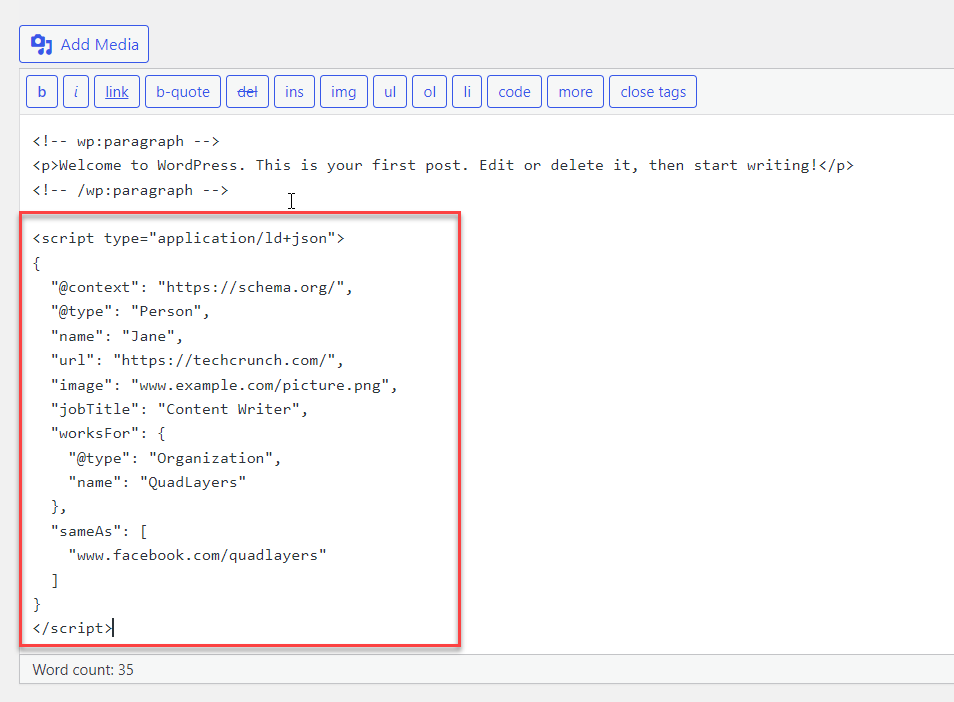 kode skema ditempel tambahkan markup skema ke wordpress