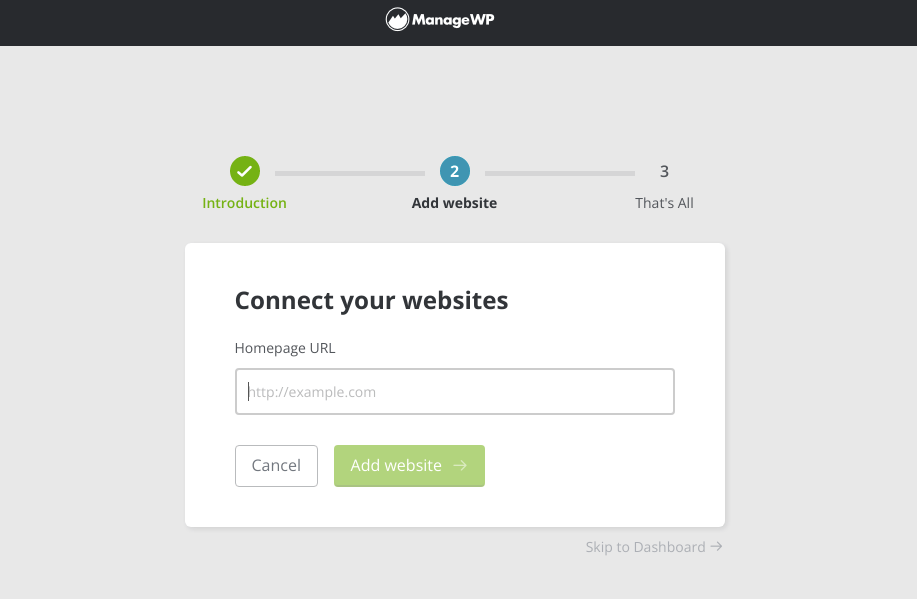 Site-ul web ManageWP connect