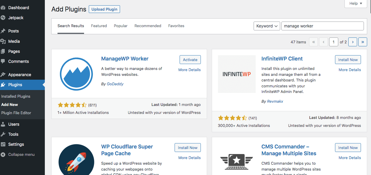 Pluginul ManageWP Worker