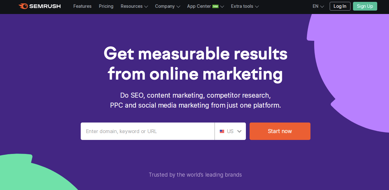 Pagina de pornire Semrush