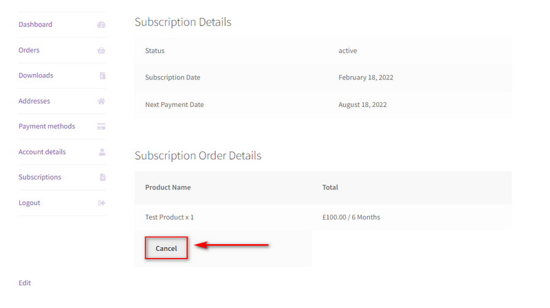 添加 woocommerce 訂閱產品 - 取消訂閱頁面