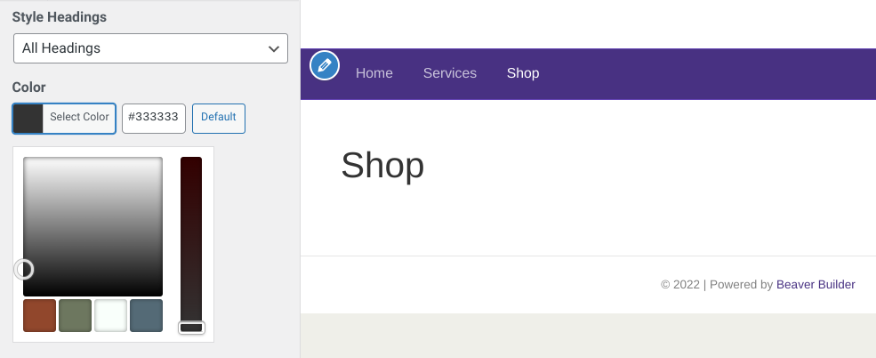 Les préréglages de couleurs mis à jour dans WordPress Customizer.