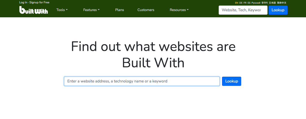 Pagina de pornire BuiltWith