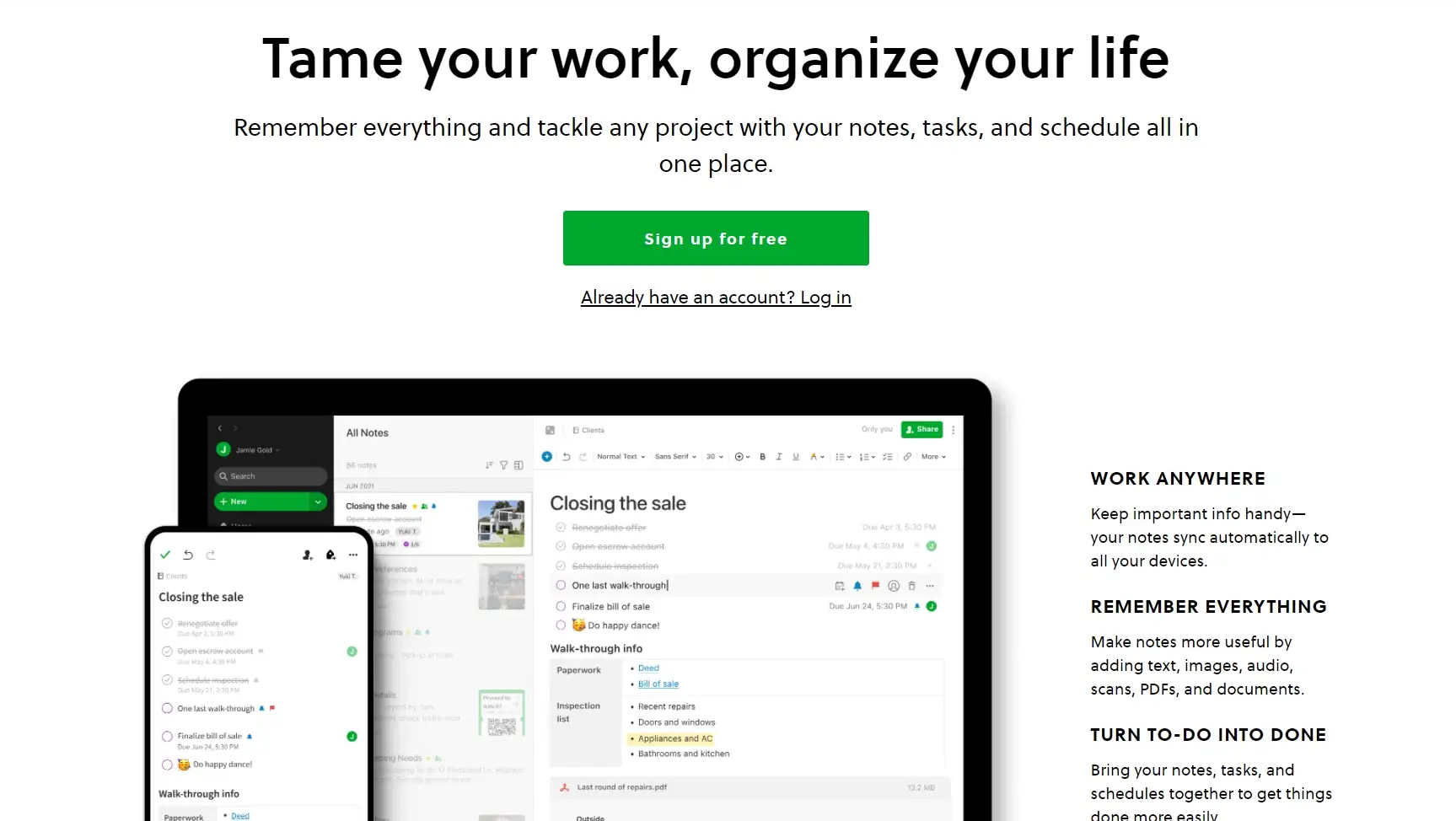 Evernote 랜딩 페이지