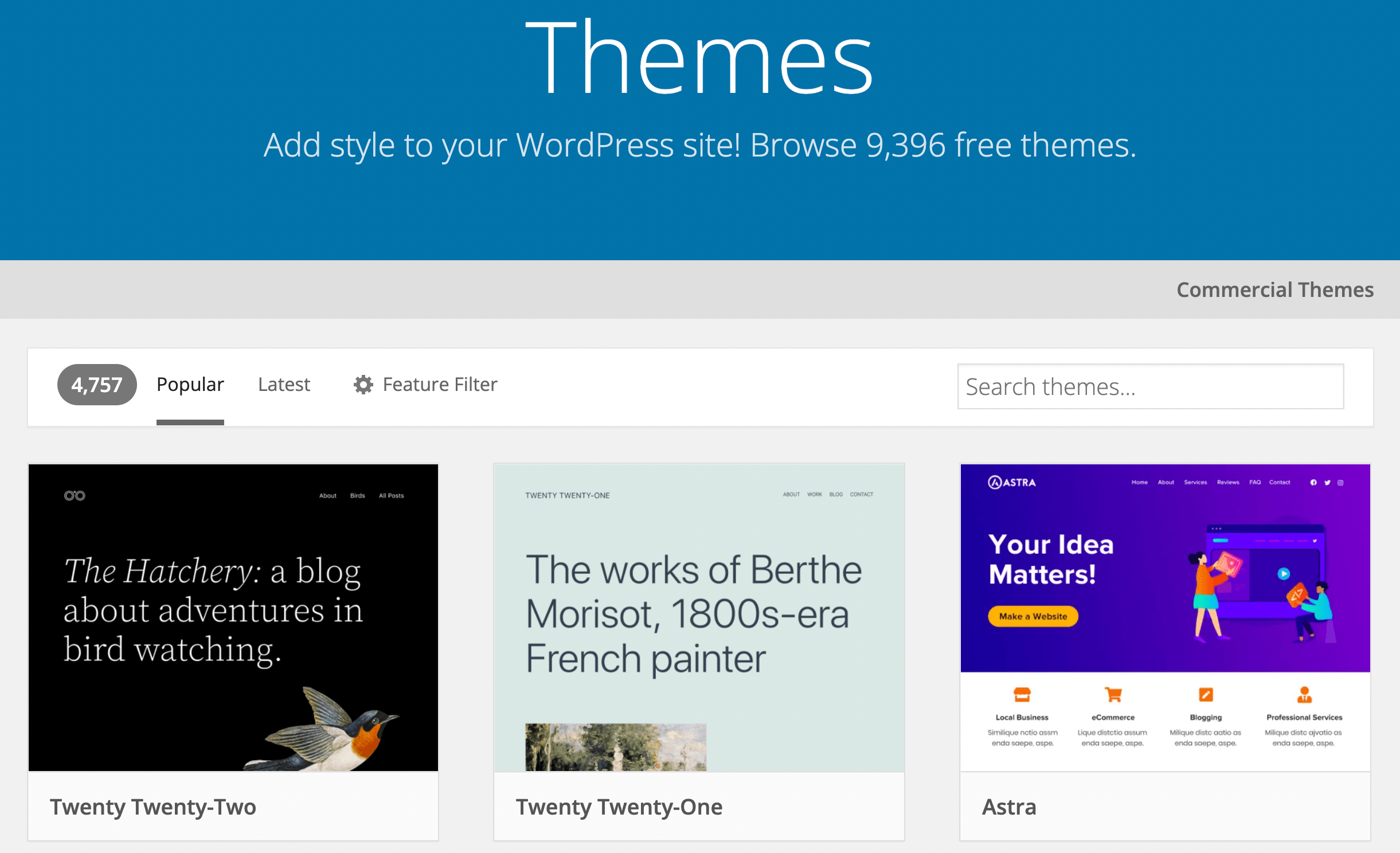 Diretório de temas do WordPress