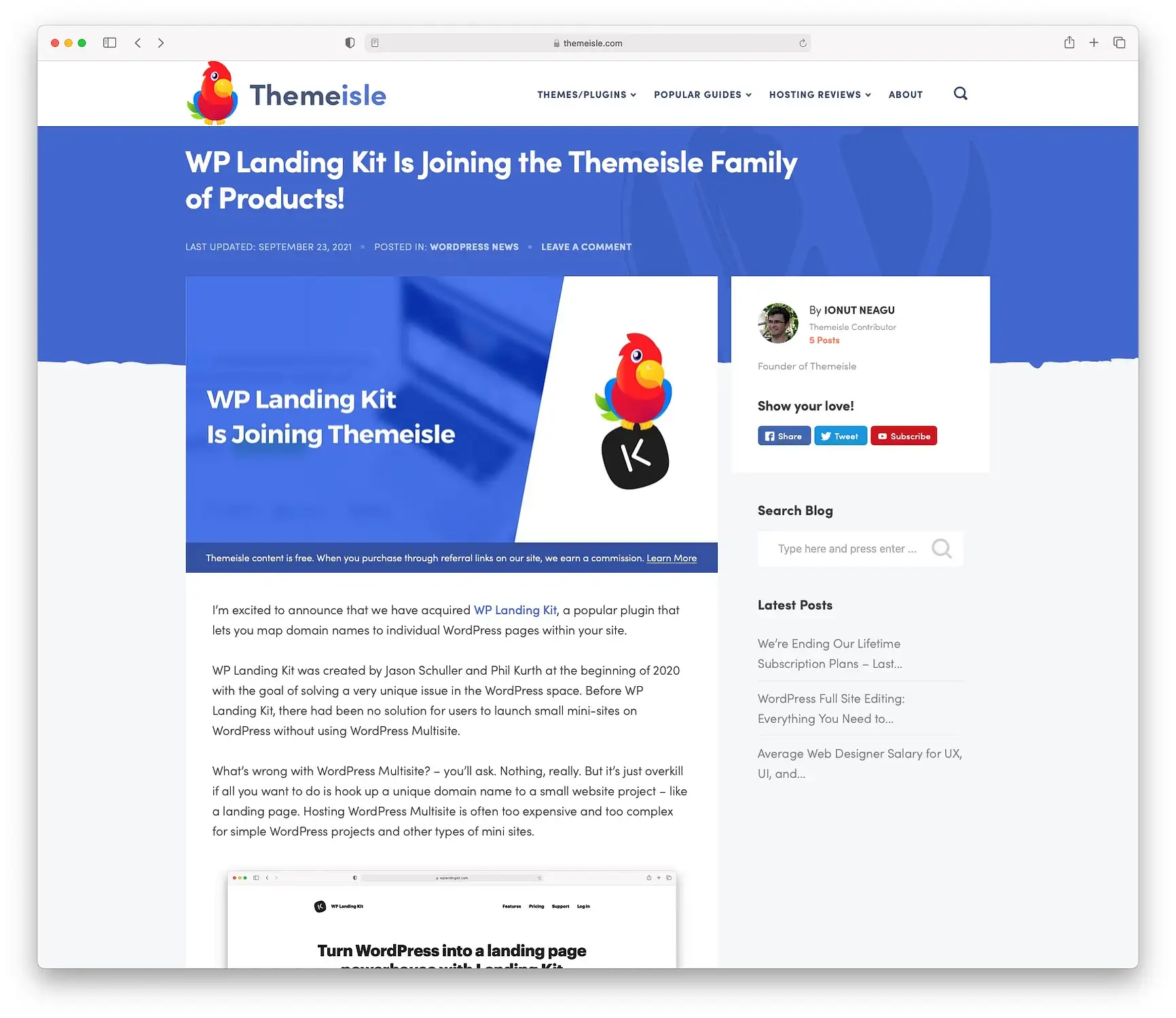 Themeisle, WP 랜딩 키트 인수