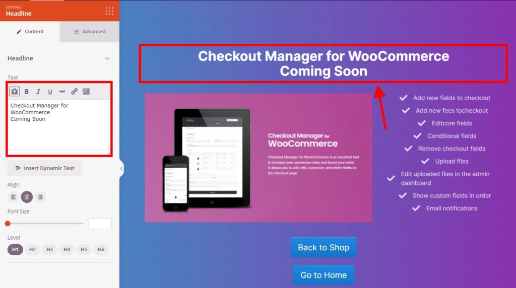 editar título crear woocommerce próximamente página
