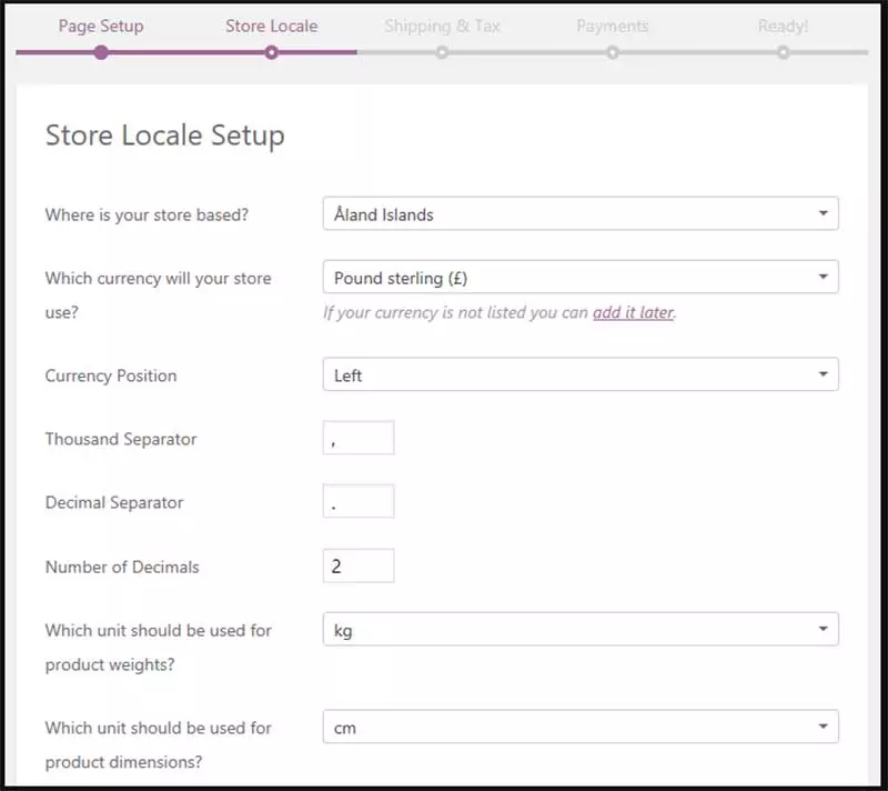WooCommerce 스토어 로케일 설정