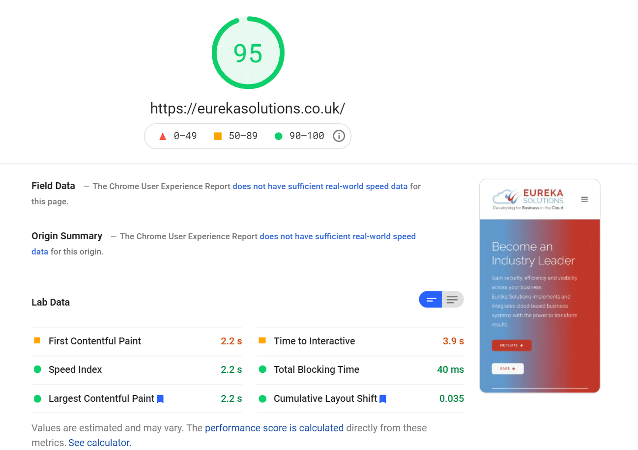 WP Rocket 3.9 설치 후 모바일의 PageSpeed 점수