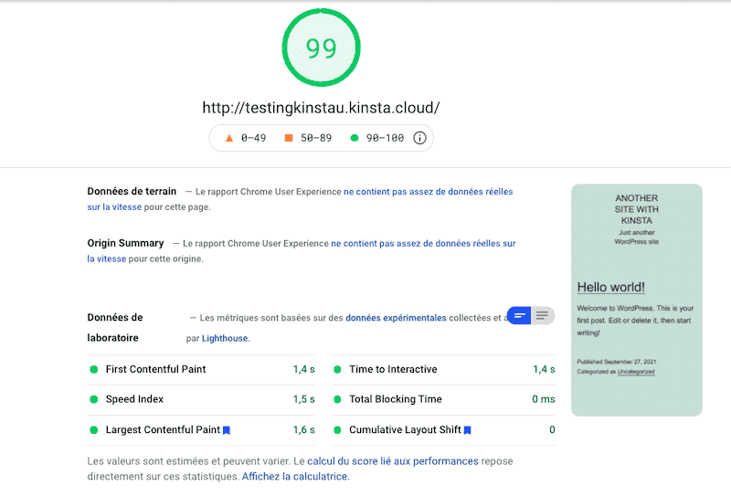 いくつかのテキストと2021テーマがインストールされた私のテストサイト-出典:PSI