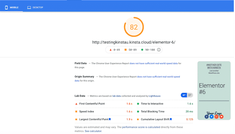 私のサイトに多くのコンテンツがあるモバイルでの私のPSIグレード-出典:Google PageSpeed Insights
