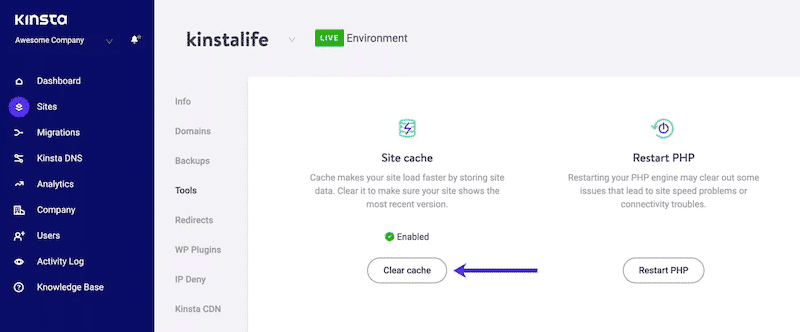 Kinstaに統合されたキャッシュオプション-出典:Kinsta