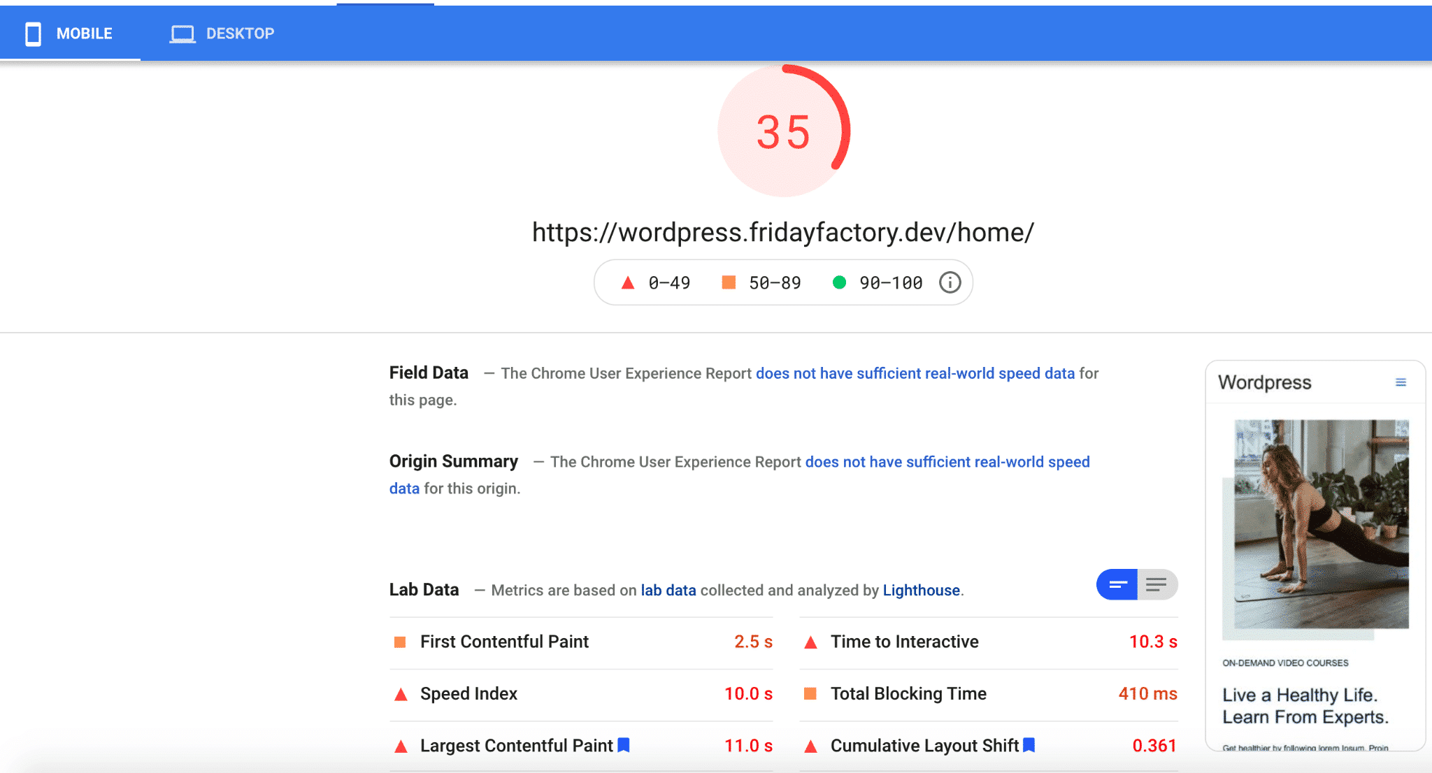 Nicht optimierte mobile Website – Quelle: PSI
